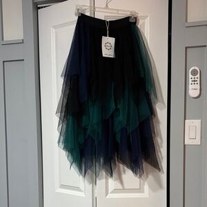 NWT Elegant Asymmetrical Black and Green Skirt